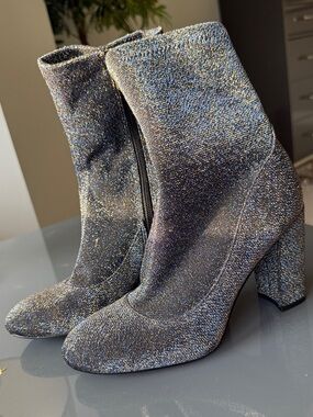 Sparkle Stretch Bootie Ankle Boots in Metallic Blue